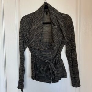 Gray Women's Zipper Sweater with Belted Waist